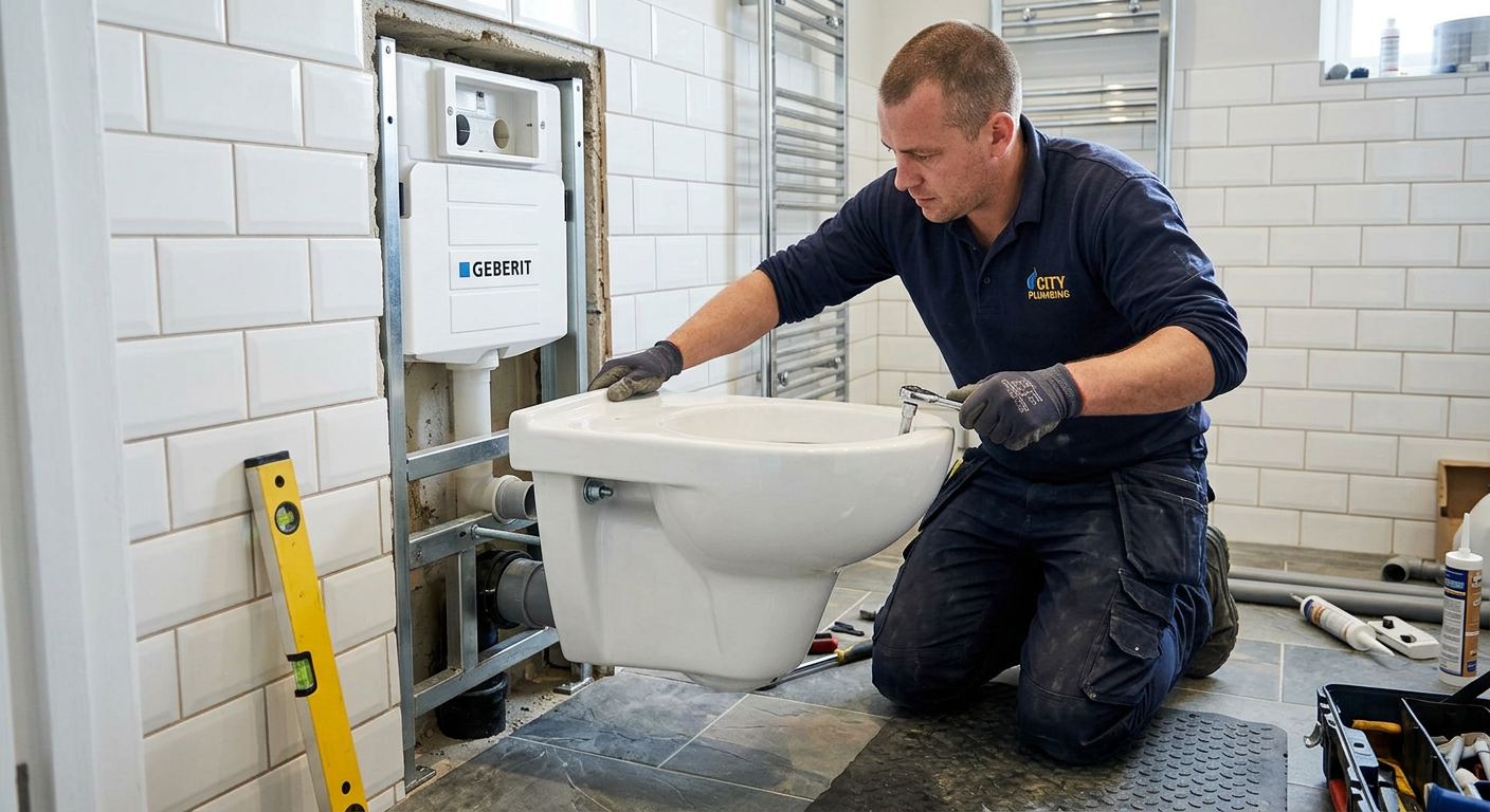 Pose de WC suspendu par un plombier professionnel à Poissy