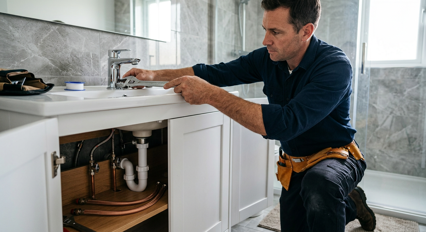Pose de mitigeur chromé par un plombier à Poissy